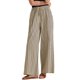 thumbnail image 2 of Pantalones de rayas de tiro alto y pierna ancha para mujer INSPIRE CHIC, con cordón, sueltos, de algodón, talla XS, color camello, 2 of 5