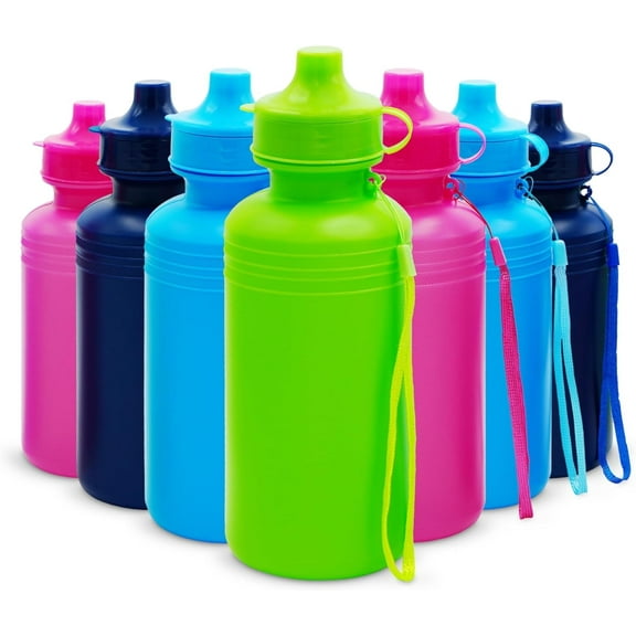 4E's Novelty Reusable Water Bottle for Kids & Adults, BPA-Free, Leakproof, Ideal for School & Sports, 18oz, 12 Pack Squeeze Reusable Plastic, Party Favor Gift Giveaways,