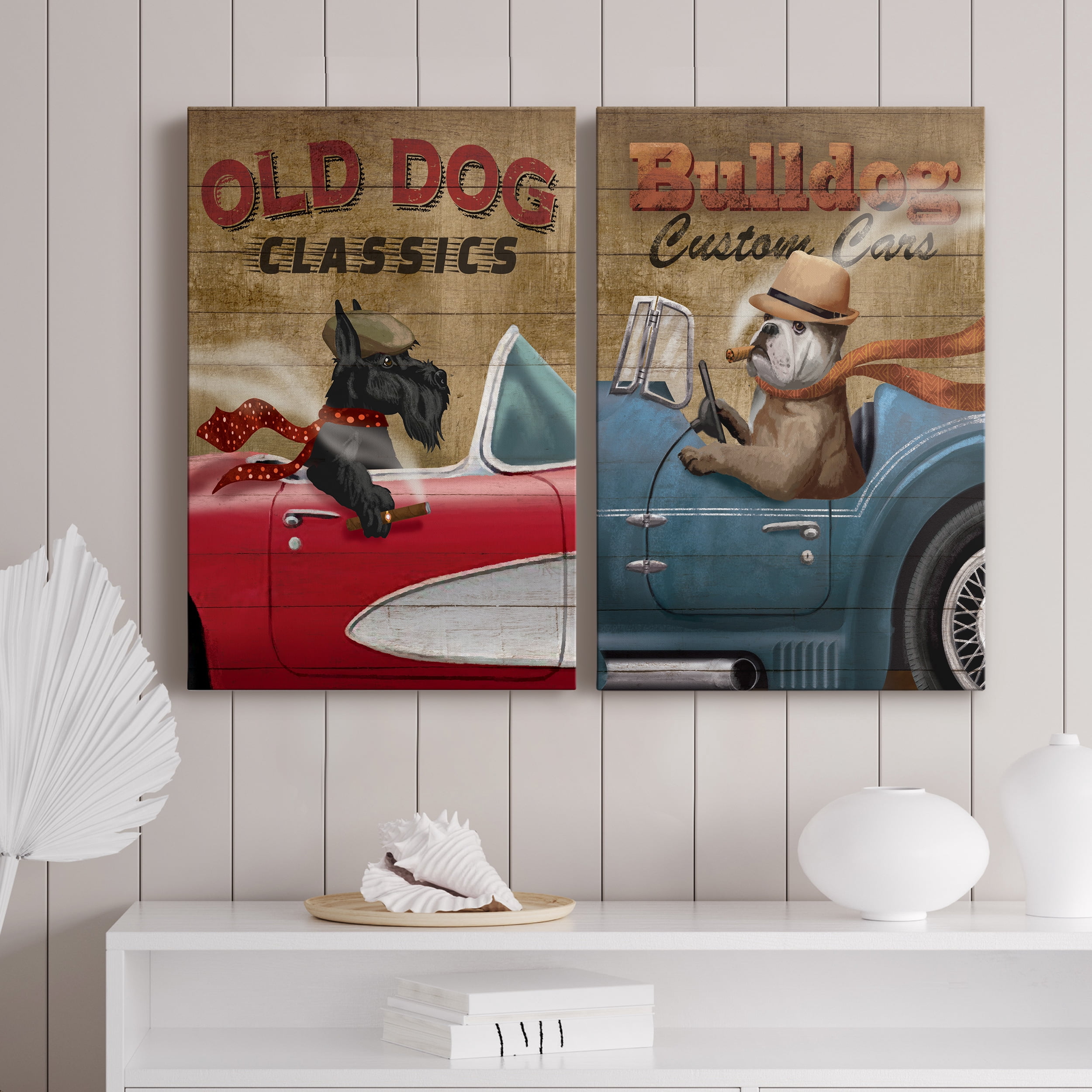 Old Dog Classics Premium Gallery Wrapped Canvas - Ready to Hang - Set of 2 - 32 x 48 Each
