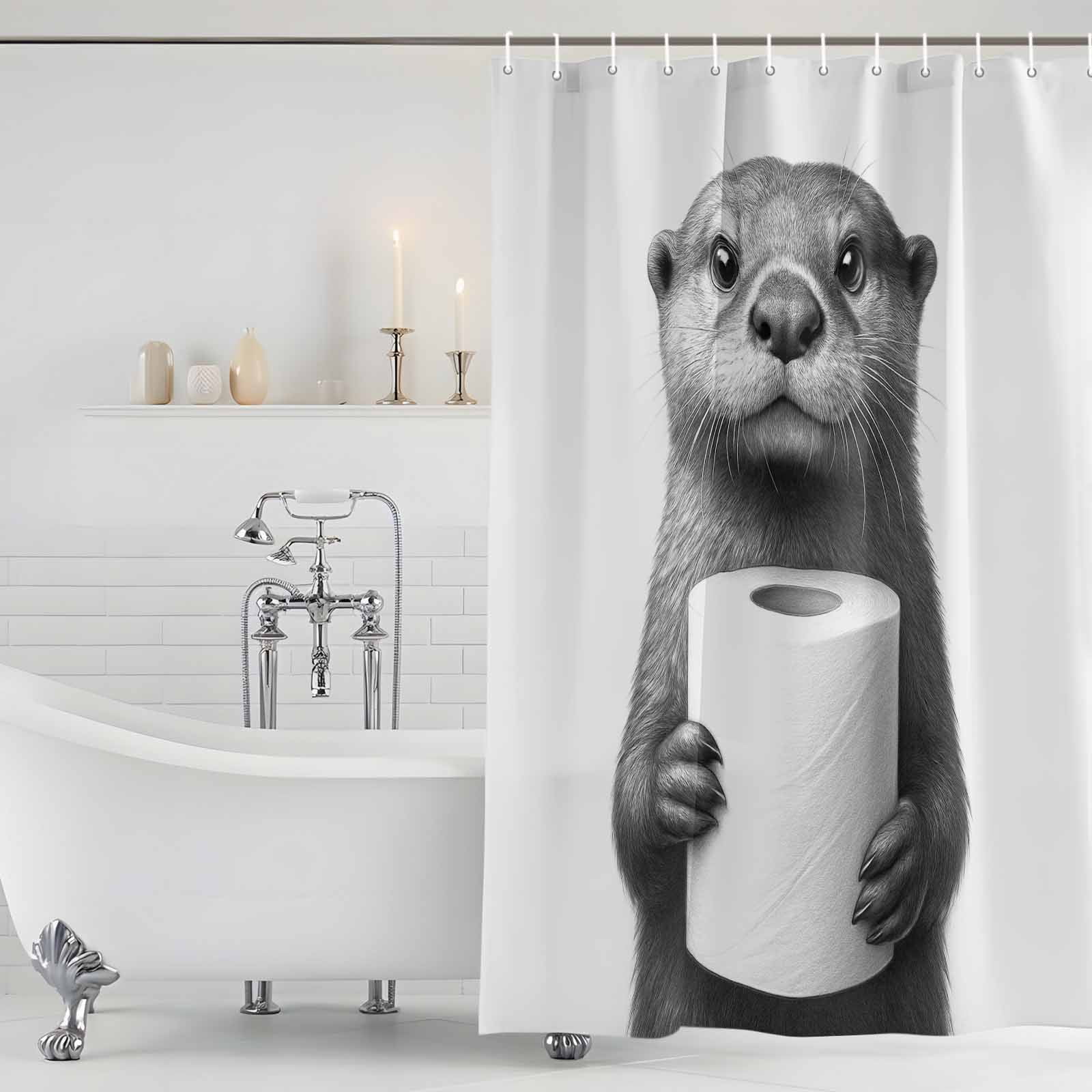 Cute Otter Shower Curtain, Waterproof Shower Curtains for Bathroom, Funny Animal with Toilet Paper Washable Fabric Bathtub Curtain Set Bath Decor with 12 Hooks 72"x78"
