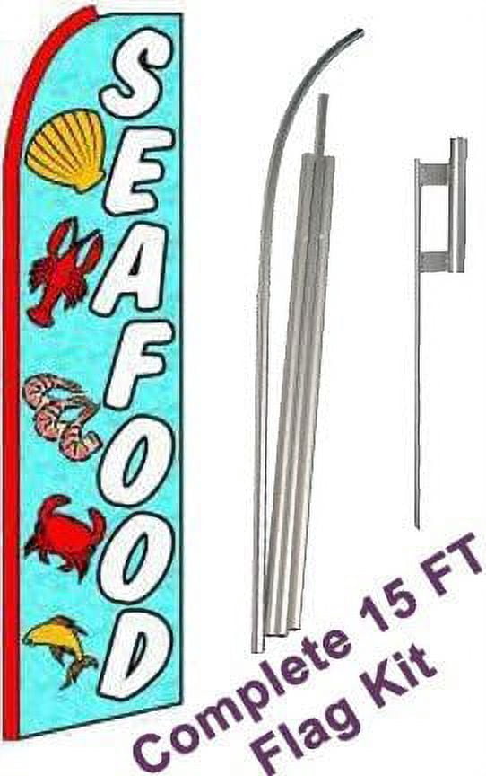 Complete Seafood Flutter Flag Feather Banner Kit – Extra Wide Swooper With Hardware & Windless Bundle
