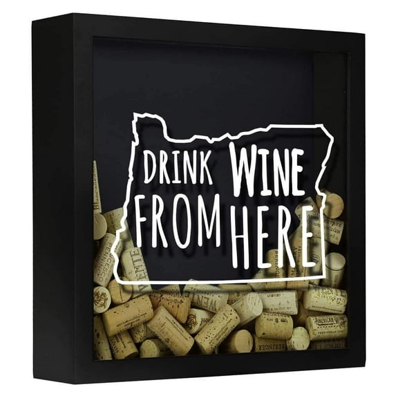Torched Oregon Drink Wine Shadow Box Wall Mount Decor 13"x13"x3" Black