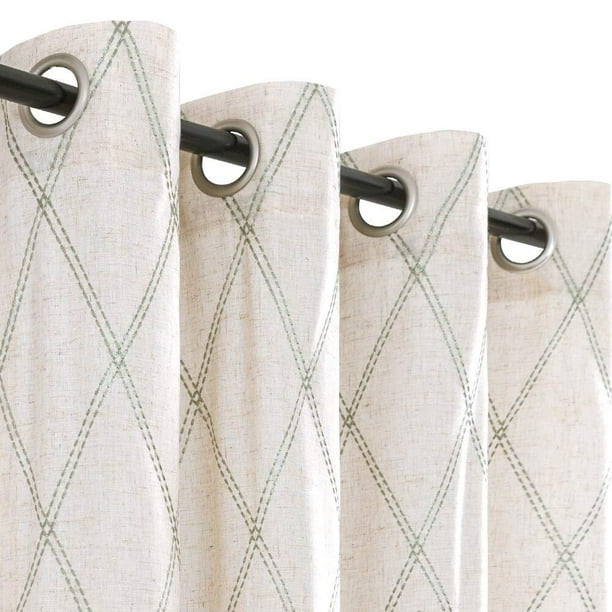 Curtainking Linen Curtains for Living Room 63 inch Farmhouse Diamond
