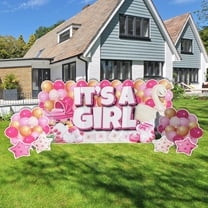 VictoryStore Jumbo It’s A Girl Pink Yard Signs with Stakes, 72x36 Inches, It's A Girl Oversized EZ Yard Card 7 Pcs, Welcome Home Baby Lawn Sign Gender Reveal Baby Shower