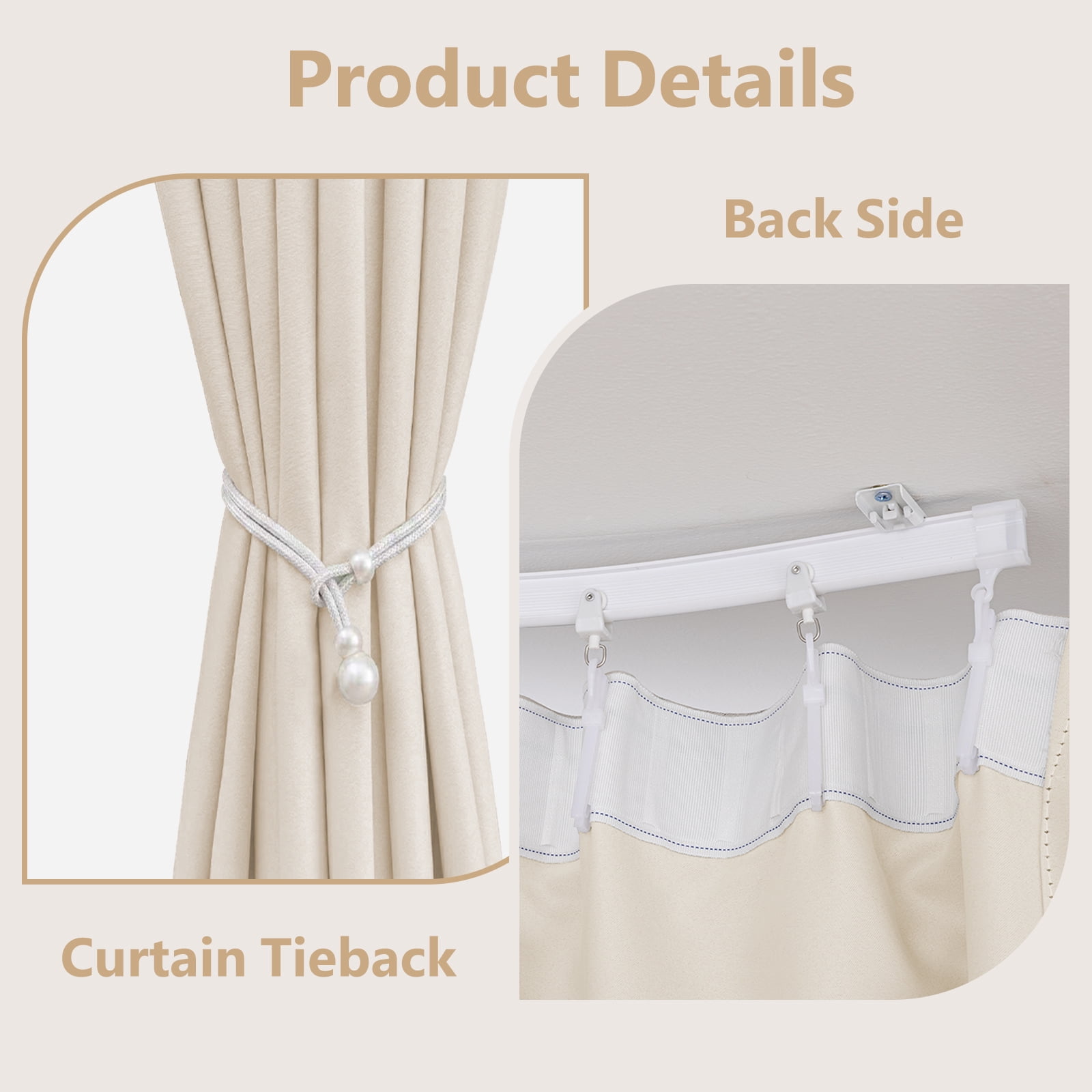 MaKefeile Blackout Curtain Divider with Ceiling Curtain Track for Room Partition,1 Panel Beige Privacy Divider Curtain and White Flexible Track Set