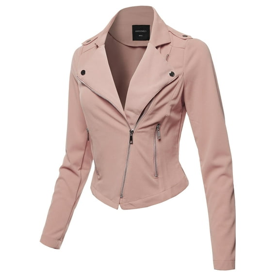 FashionOutfit Women's Solid Asymmetrical Zipper Closure Long Sleeve Thin Biker Style Jacket