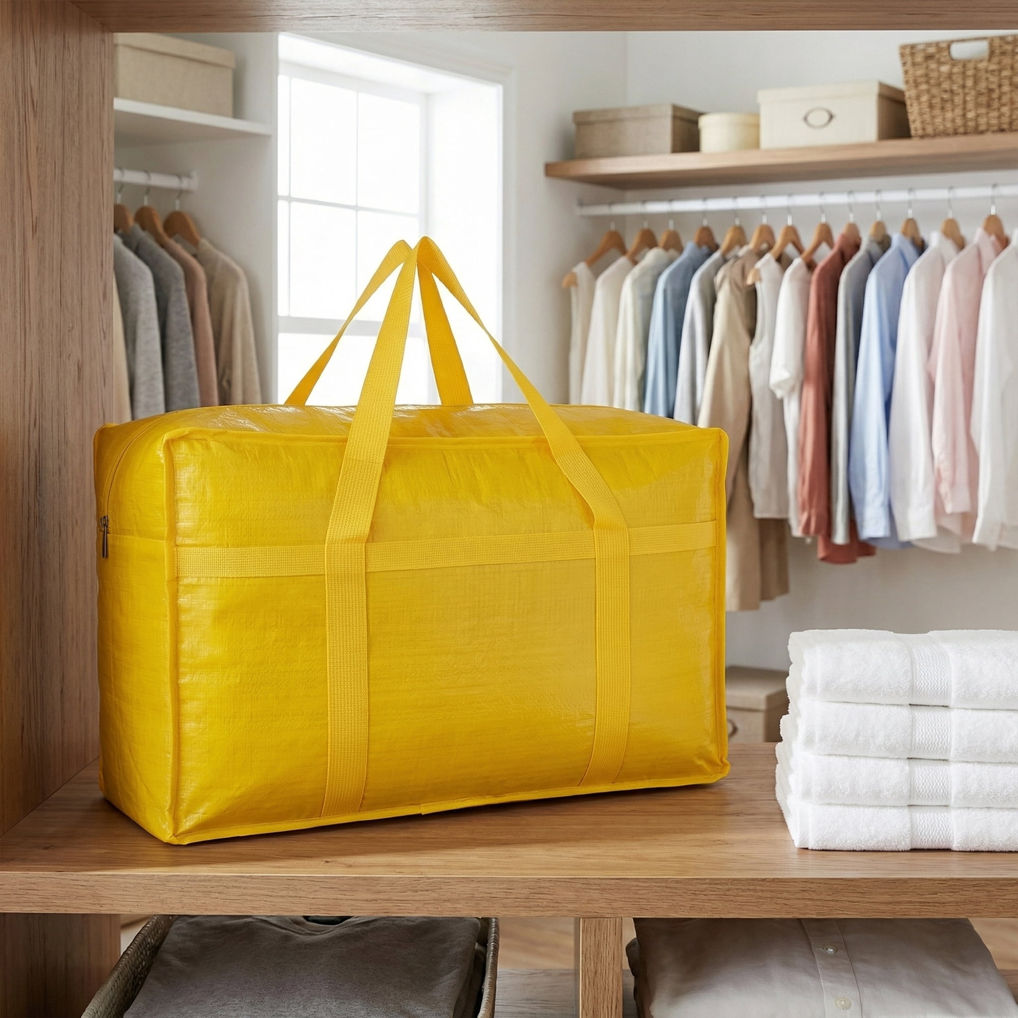 Unique Bargains Clothes Storage Bags for Organizing Clothing Yellow 31.5"x9.8"x19.7"