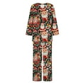 thumbnail image 4 of asdoklhq Fleece Pajamas Women Christmas Fashion Print Casual Sleeved Sleeved Long Round Neck Loose Straight Leg Pantsuit Multicolor 2X, 4 of 5