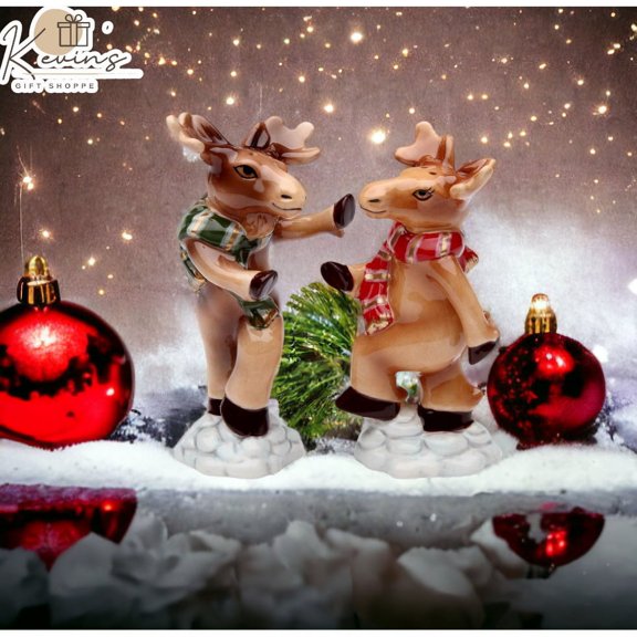 Ceramic Christmas Dancing Moose Salt Pepper Shakers