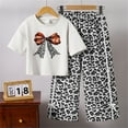 thumbnail image 3 of Afdoent Kids Toddler Girls Clothing Set Little Girl's Kids 2 Piece Outfit Bowknot Tee Shirts And Leopard Print Waist Wide Leg Pants Set 10-11 Years, 3 of 3