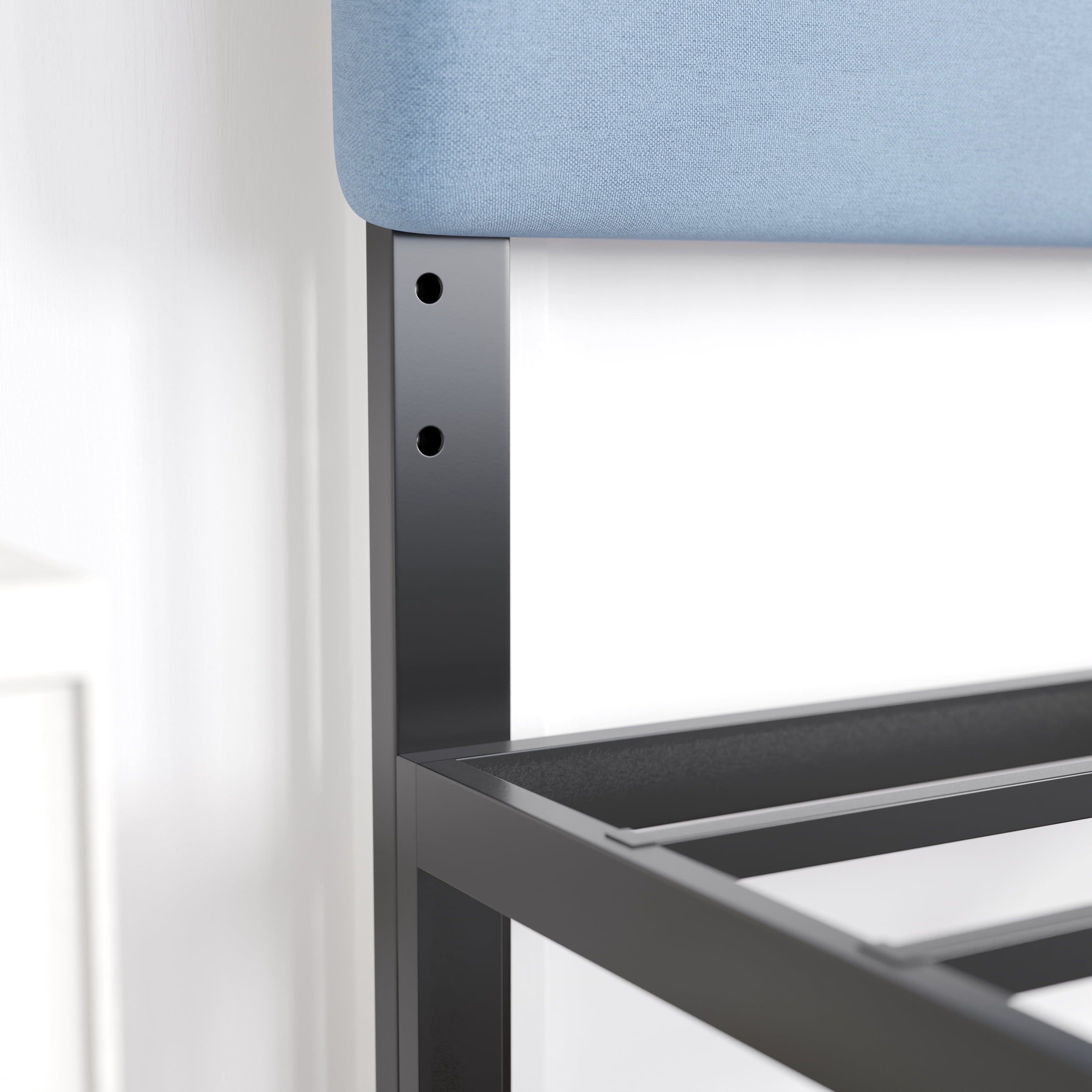 Emma + Oliver Modern Blue Fabric Upholstered Full Headboard with Horizontal Line Stitching and Adjustable Height Rail Slots