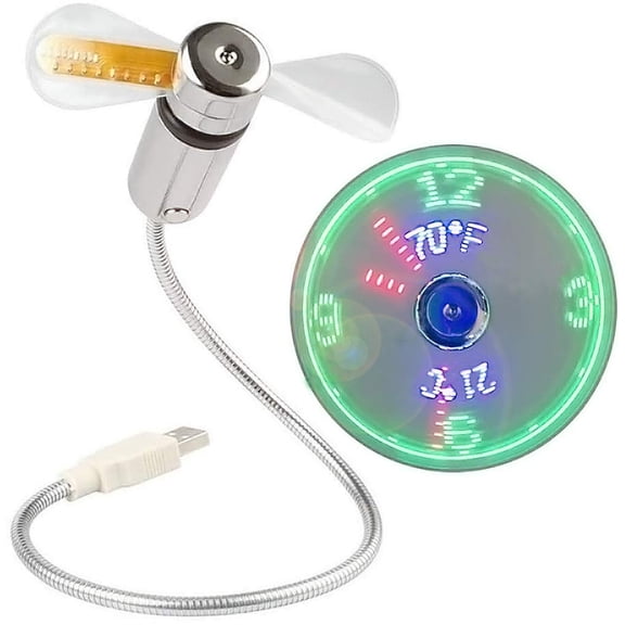 LED Clock USB Fan with Temperature Display – Portable Mini Gooseneck Fan for Home, Office, Desktop, and Travel