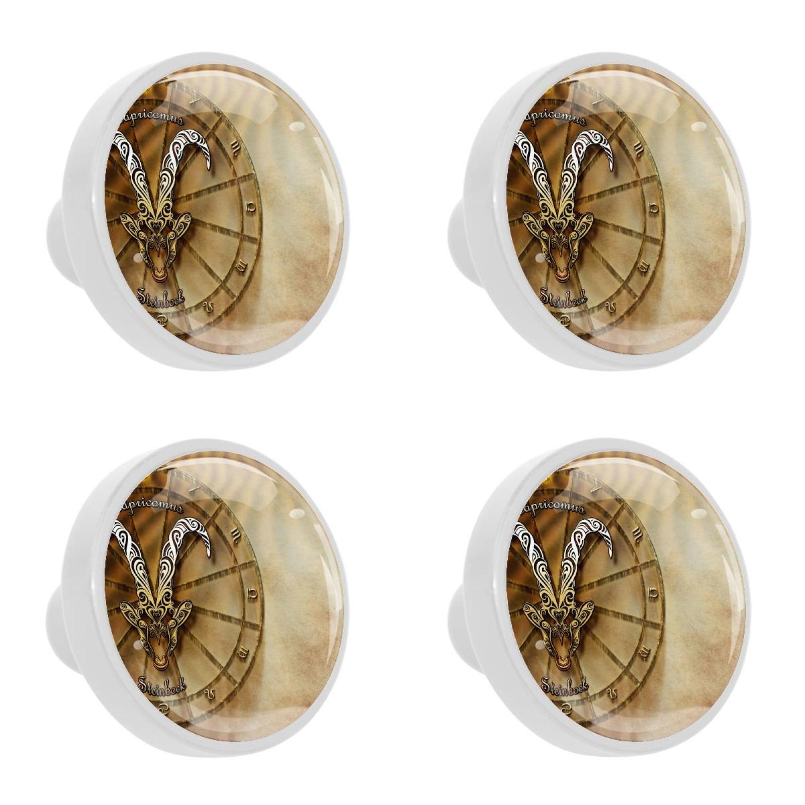 Ownta 4Pcs Kitchen Knob Round Capricorn Zodiac Horoscope