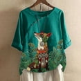 thumbnail image 2 of Hauts de Mode pour Femmes Mode Femmes T-Shirt Blouse Ample en Coton et Lin à Imprimé Hauts, 2 of 4