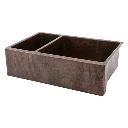 Hammered Copper Farmhouse Sink - Premier Copper Products KA25DB33229 Double Basin Farmhouse Sink
