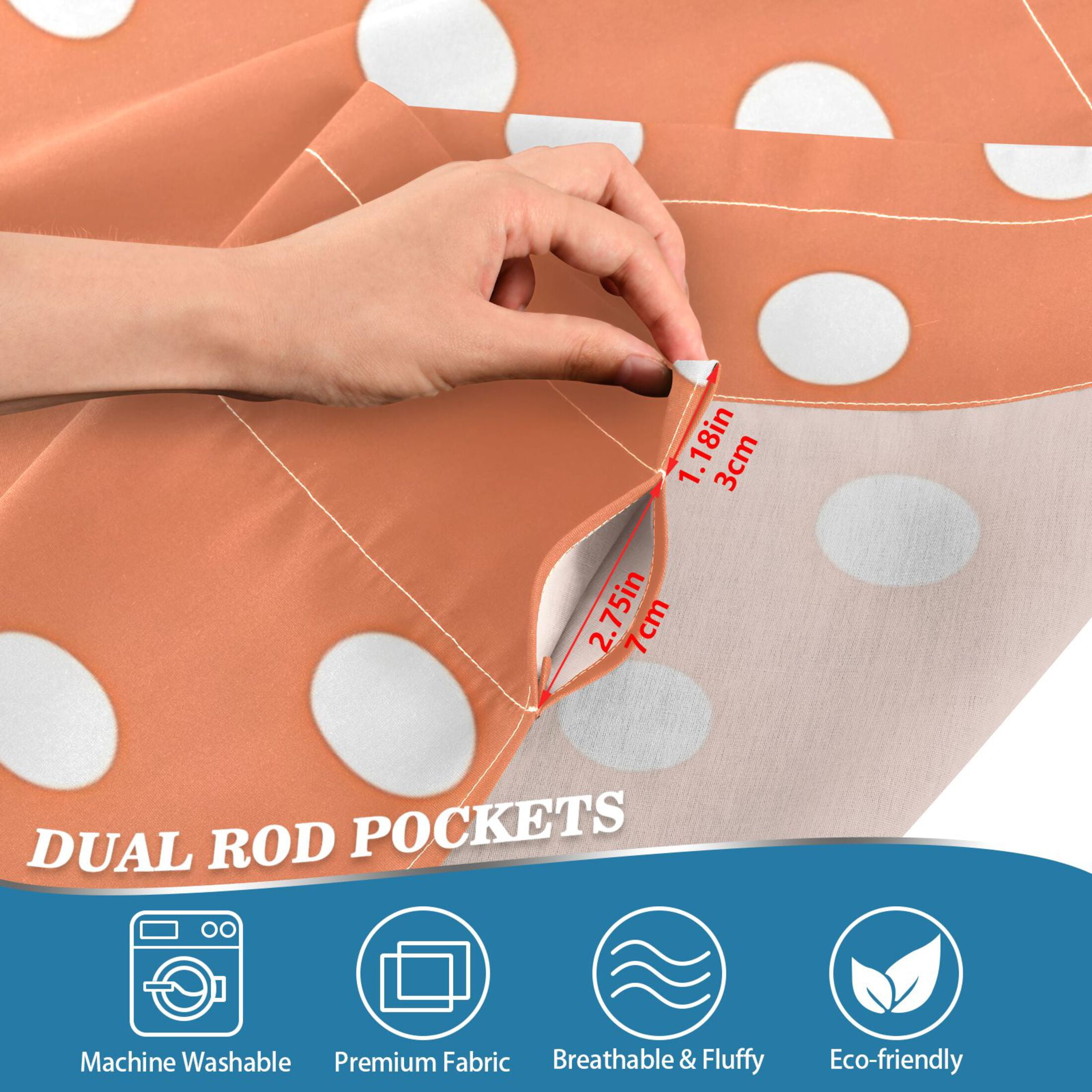 White Polka Dots 27"x36" Linen Look Cafe Curtain Set with Privacy and UV Protection