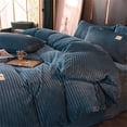 thumbnail image 2 of Gusuhome Fluffy Corduroy Flannel Duvet Cover Set Full Size Velvet Duvet Cover 3 PC Fashion Striped Comforter Cover Set Luxury Soft Plush and Warm for Winter Bedding Set Zipper Closure Navy, 2 of 6