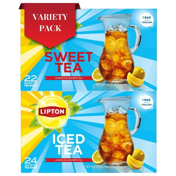 Lipton Iced Tea Variety Pack – Unsweetened & Southern Sweet Gallon Tea Bags, 46 Total Bags