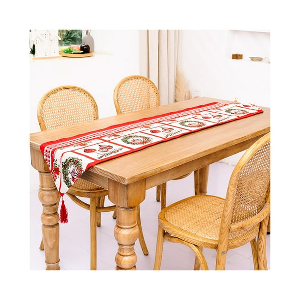 Inteprter Caminos de de Navidad Tela bordada Cómodos manteles individuales resistentes al desgarro Escritorio Impreso Mantel Diseño Adornos de Kits de decoración para fiestas Guirnalda Inteprter HA068983-03