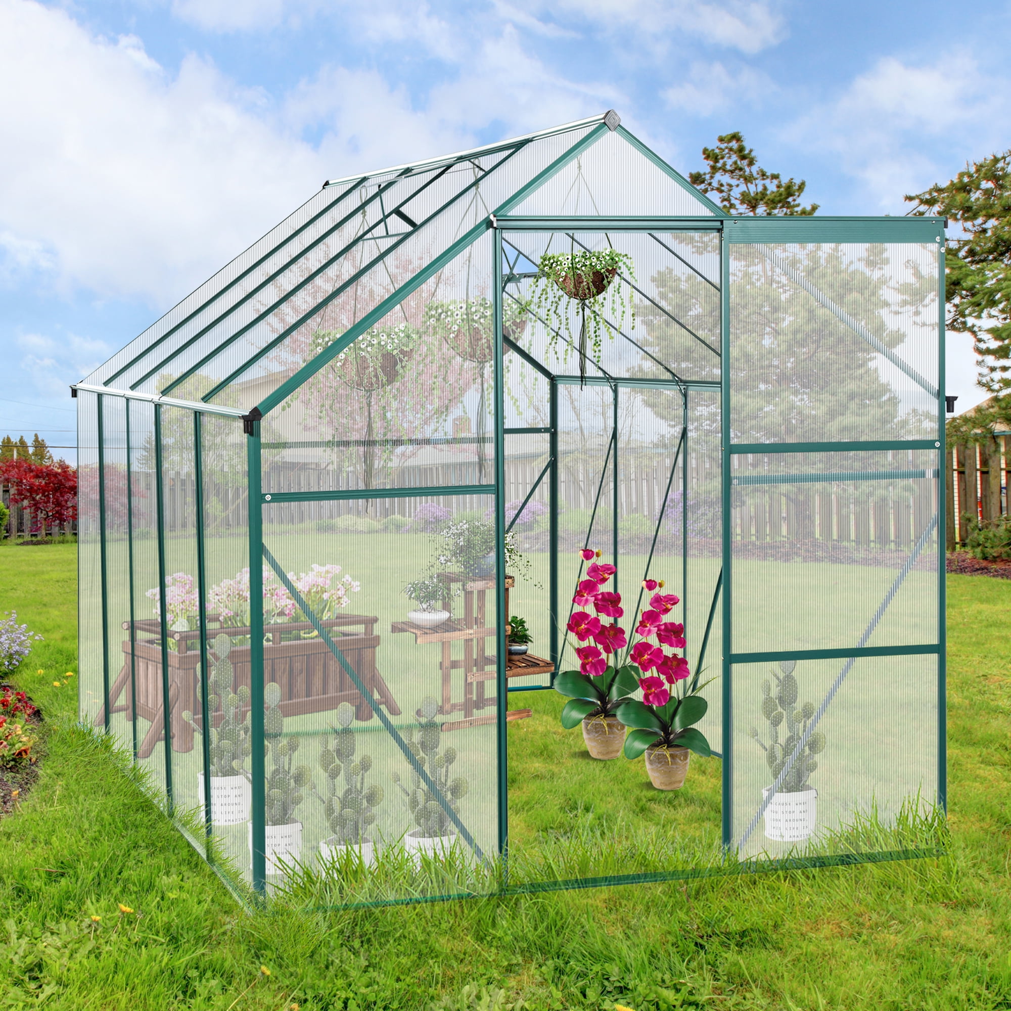 SESSLIFE Greenhouse for Outdoors, 8.3' x 6.2' x 6.3' Aluminum Greenhouse  with Window, Sliding Door, Polycarbonate Greenhouses Garden Supplies for