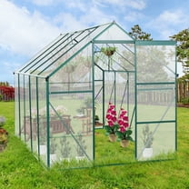 Outdoor Garden Greenhouse, Walk in Polycarbonate Greenhouse, 6' x 10' Greenhouse with Sliding Door and Rain Gutter, Aluminum Frame Grow House