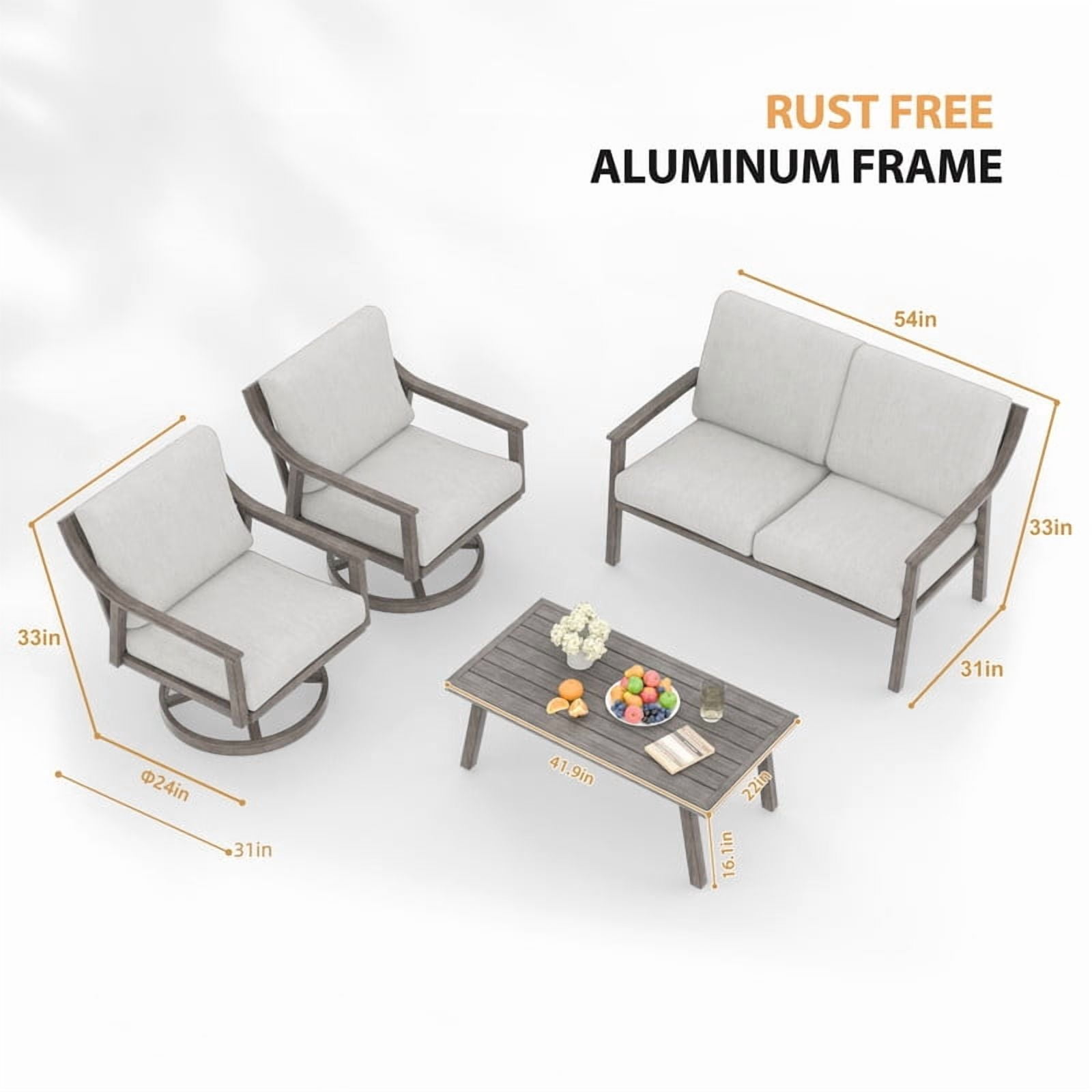 4Pcs Outdoor Conversation Sets with 2 Swivel Chairs, 1 Loveseat & 1 Coffee Table, Patio Sectional Chat Set