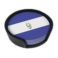 thumbnail image 2 of El Salvador Flags Coasters With Leather Holder Set Of 6 Round Coasters for Home and Kitchen Decor, 2 of 7