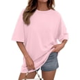 thumbnail image 2 of Womens Short Sleeve T Shirts Summer Trendy Tops Casual Solid Crew Neck Loose Fit Basic Tees Light pink XL, 2 of 5