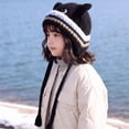 thumbnail image 7 of Wxirdrow Baby Beanie Hats Kids Cute Cat Knit Earflap Hat Fuzzy Fleece Lined Winter Warm Cartoon Protective Cold Weather Cap For Boys Girls Black,2-8 Years, 7 of 7