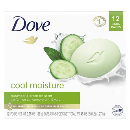 Dove Beauty Bar Women's Bath Soap Gentle Cool Moisture Cucumber & Green Tea All Skin, 3.75 oz 12 Bars