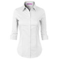 thumbnail image 3 of Made by Olivia Women's 2-Pack 3/4 Sleeve Stretchy Button Down Collar Office Formal Casual Blouse Shirts Top, 3 of 6