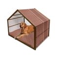 thumbnail image 1 of Snowflake Pet House, Geometric Composition with Herringbone Zigzag Pattern Bicolor Motifs Illustration, Outdoor & Indoor Portable Dog Kennel with Pillow and Cover, 5 Sizes, Ruby Beige, by Ambesonne, 1 of 4