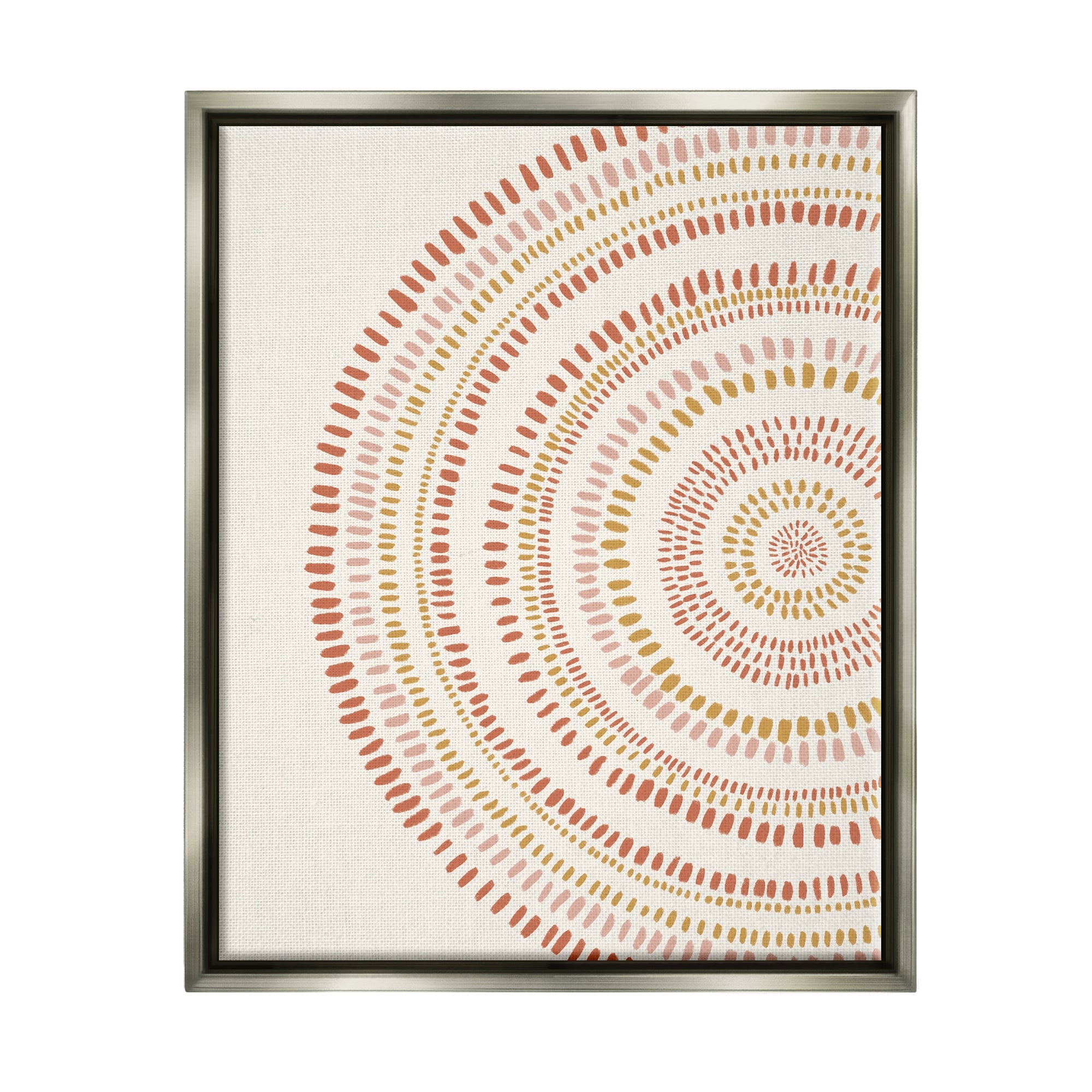 Stupell Industries Boho Circle Striped Pattern Abstract Red Yellow Tones Luster Gray Framed Floating Canvas Wall Art, 24x30, by Nancy McKenzie