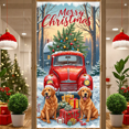 thumbnail image 6 of Decorative Design Christmas Banner with Red Car and Golden Retrievers for Holiday Celebration Winter Festive Event, 6 of 9