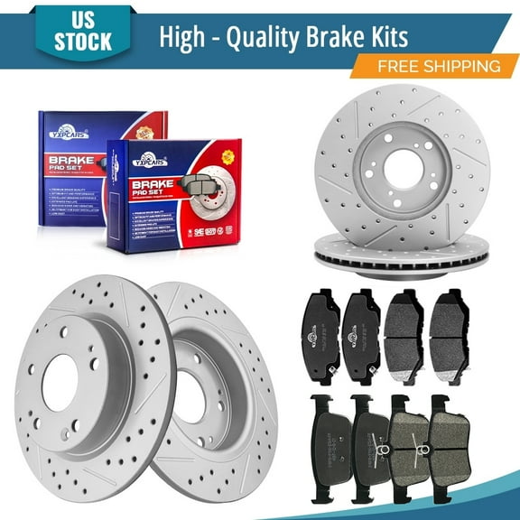 YXPCARS 12PCS Brake Kits, Front and Rear Drilled & Slotted Brake Rotors   Ceramic Brake Pads Kit for Honda Civic (31257 982073 914 1878)