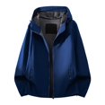 thumbnail image 5 of Mens Softshell Jackets Windproof Drawstring Hooded Long Sleeve Full Zipper Fashion Casual Jacket with Pockets Blue S, 5 of 6