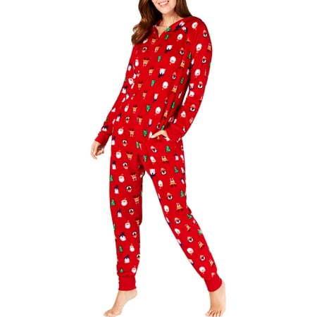 Family PJs Womens Christmas Holiday One-Piece Pajamas Red XS