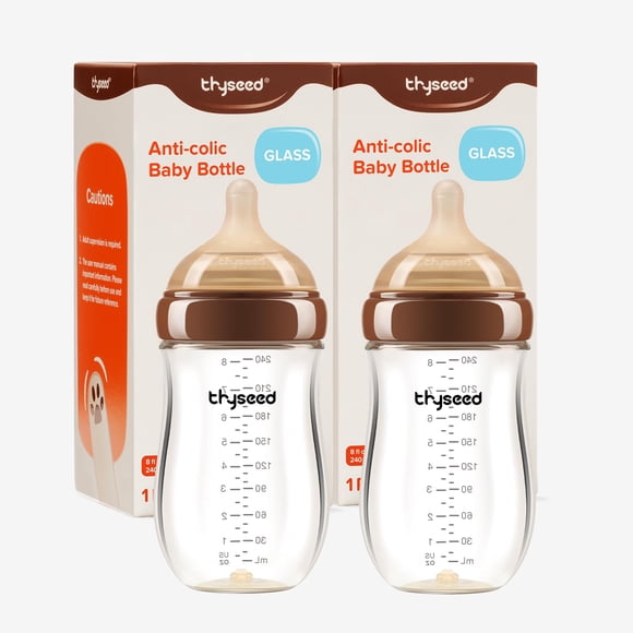 Biberón de vidrio anti-cólicos Thyseed 240 ml, paquete de 2