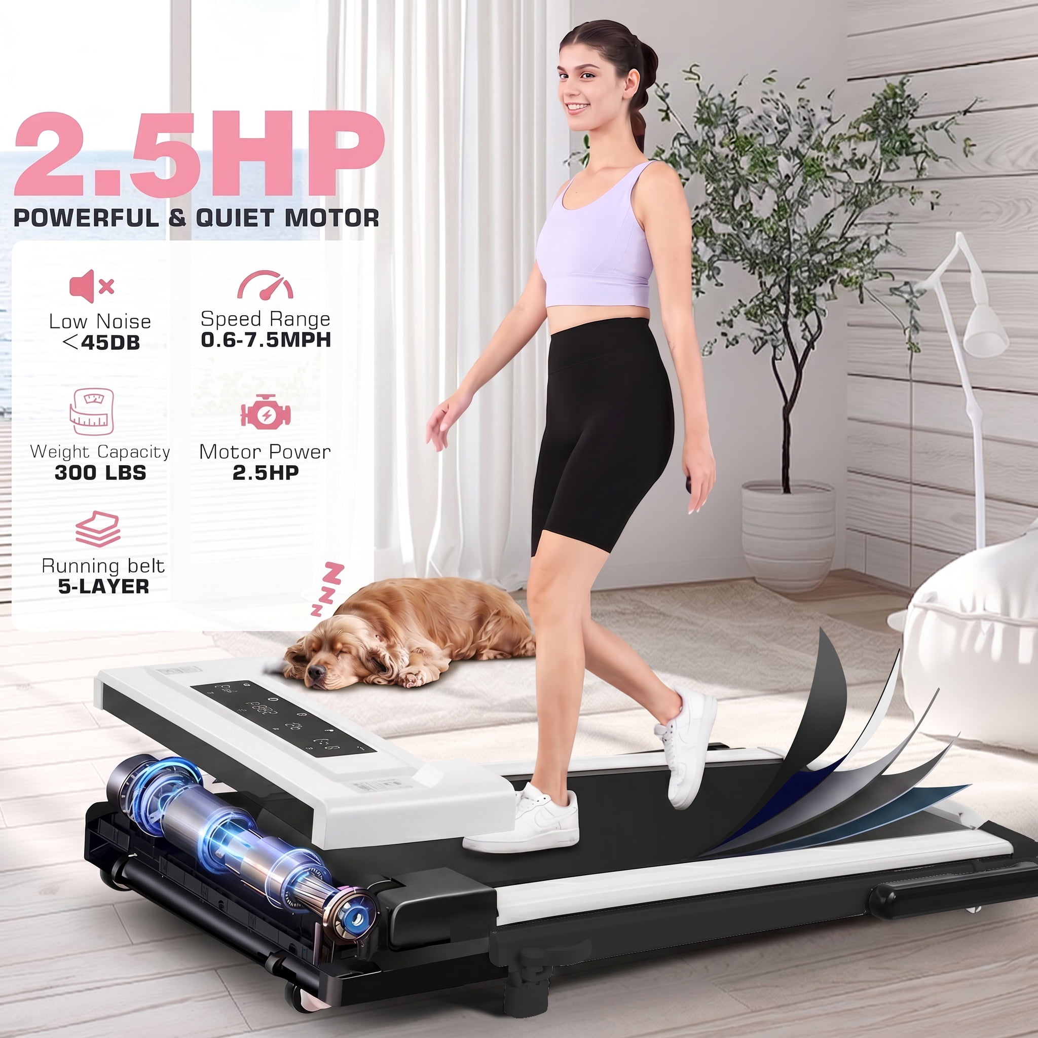 Simpfree Walking Pad with 6% Incline,3 in 1 Under Desk Treadmill with Height-Adjustable Desk 300lbs Capacity,Foldable Treadmill with Adjustable Handle,Touch Screen Remote Control,2s Folding,0.5-7.5mp