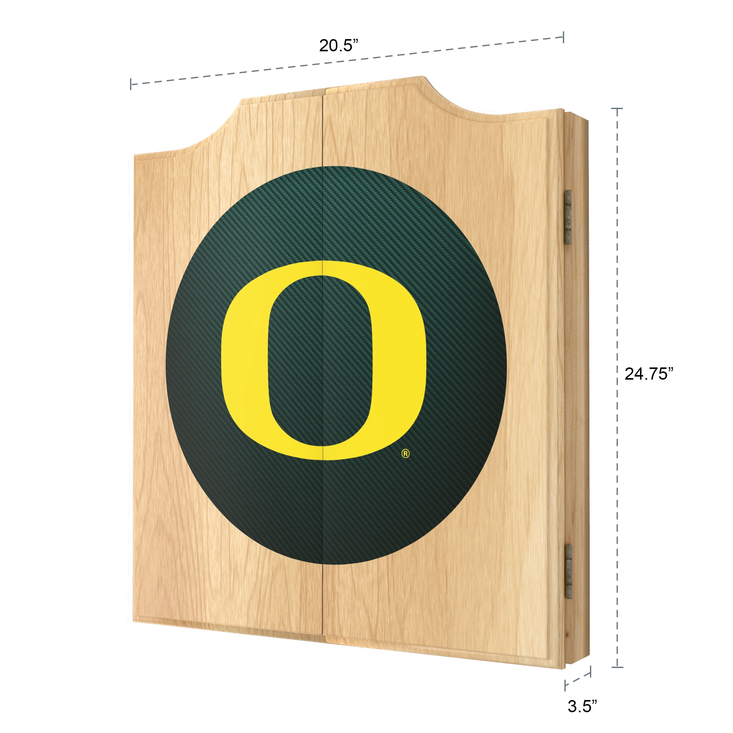 University of Oregon Carbon Fiber Dart Board Cabinet Set with 6 Steel Tip Darts