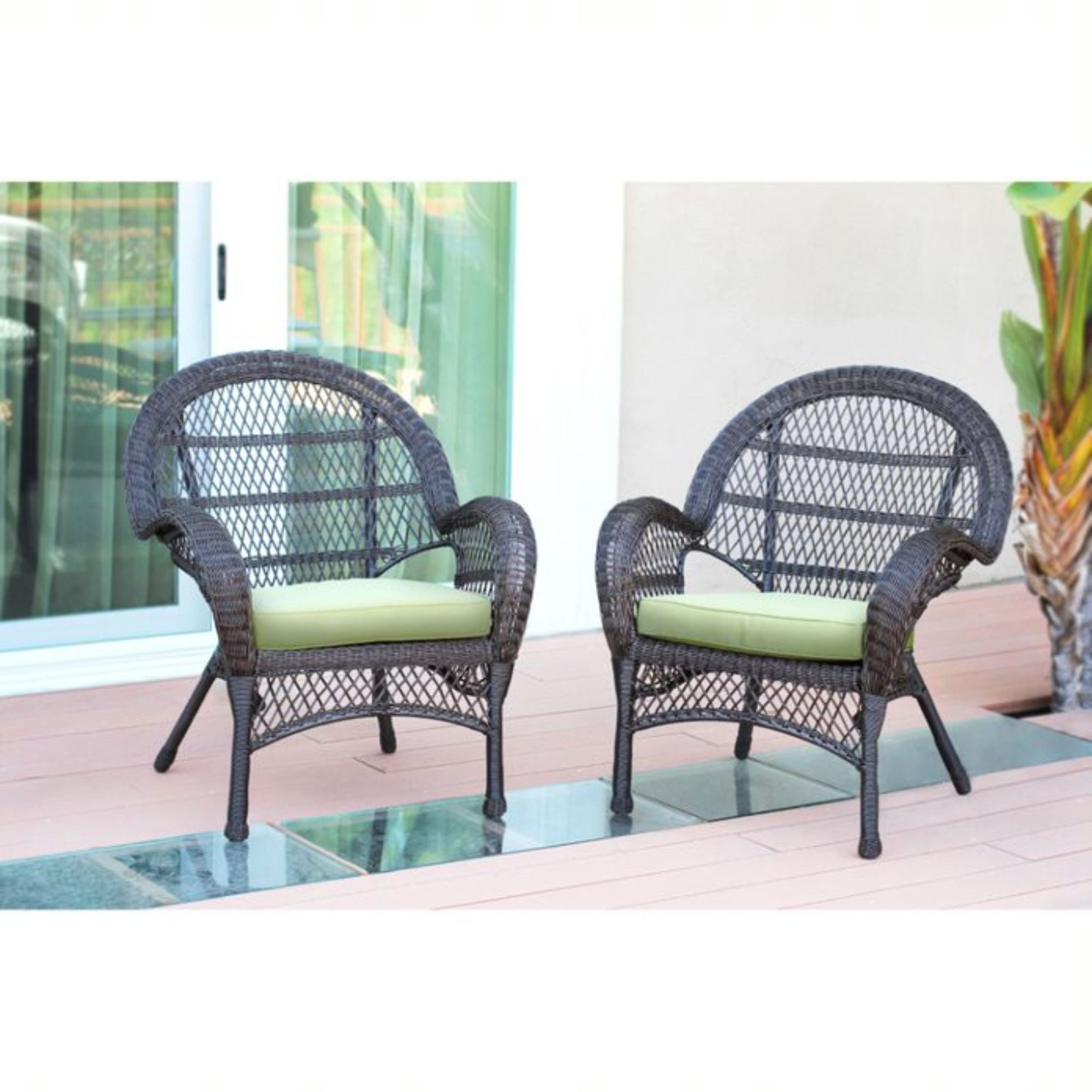 Set of 2 Brown Outdoor Furniture Patio Lounge Chairs Sage Green