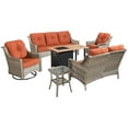 thumbnail image 2 of Ovios 6 Pieces High-Back Outdoor Patio Furniture with Fire Pit All Weather Wicker Conversation Couch with Rocking Swivel Chair for Backyard, 2 of 9