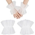 thumbnail image 1 of 1 par de guantes de ópera para mujer con puños de encaje blanco y perlas, puños cortos de gasa de nailon, puños de malla, accesorios de disfraz, 1 of 7