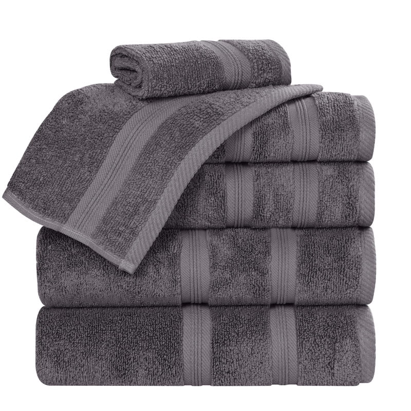 Superior Smart Dry 6-Piece Zero Twist Soft Cotton Towel Set, Quick Dry Fade Resistant, Grey