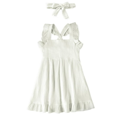 

YWDJ Dress for Girl Summer Mommy Me Sleeveless Romper Maxi Dresses+Headband Family Matching Set White 6T