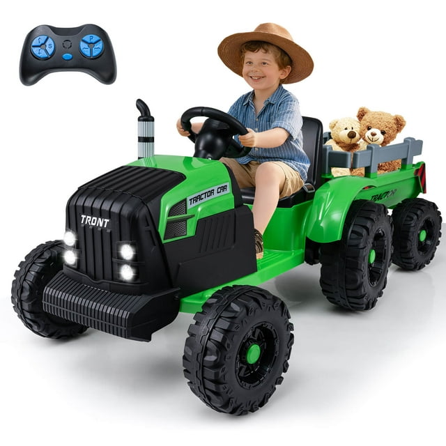 Costway Tracteur à Chevaucher 24 V pour Enfants avec Remorque Détachable Télécommande Musique Vert