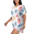 thumbnail image 2 of Kdxio Bright Colorful Fireworks Print Pajamas Sets for Women Short-Sleeved Pjs with Lounge Shorts Two Piece Sleepwear S-4XL, 2 of 5