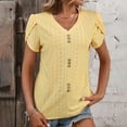 thumbnail image 7 of Womens Summer V Neck Blouses Petal Sleeve Eyelet Casual Cute Tops for Women Button Plain Basic Work Office Shirts, 7 of 7