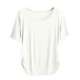 thumbnail image 2 of tarylea Womens Tops Short Sleeve Round Neck Curved Hem Side Pleated T-Shirt Casual Loose Comfy Summer Basic Tops, 2 of 7