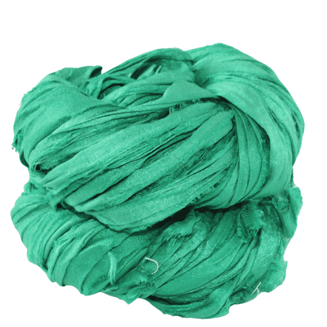 Knitsilk Recycled Sari Silk Ribbon Yarn|Best for Crochet, Knitting, and Embroidery |Sustainable and Unique|50 GMS-30Yards-Green|Pack of 3